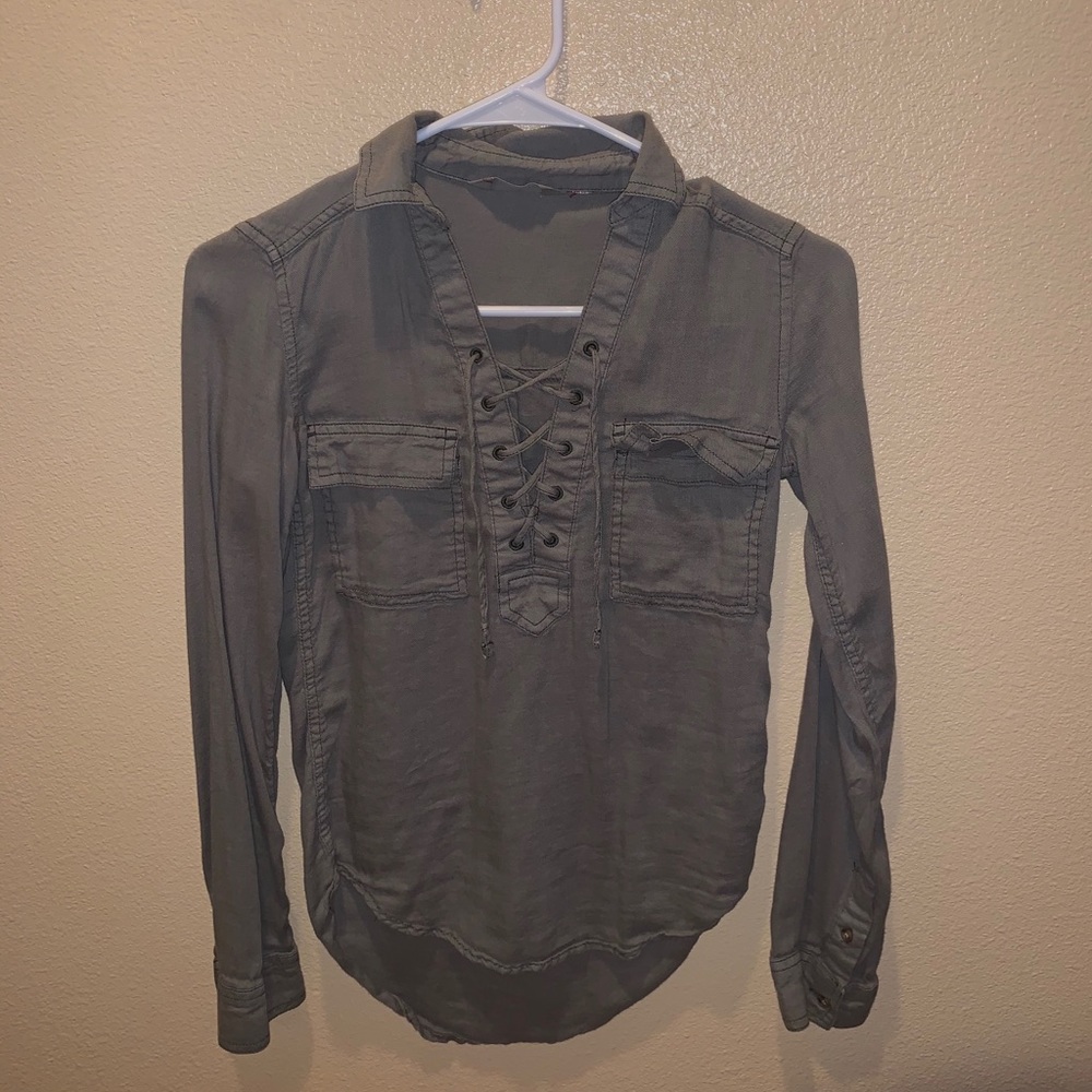 Olive green long sleeve with cross string